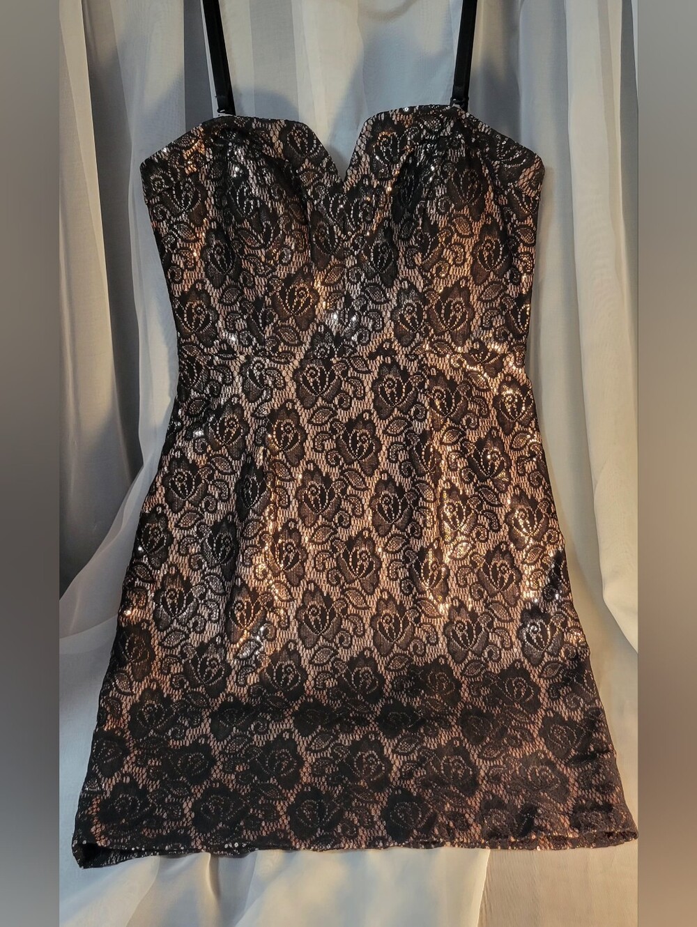 Bisou Bisou Black Lace over Rose Metallic Mini Dress